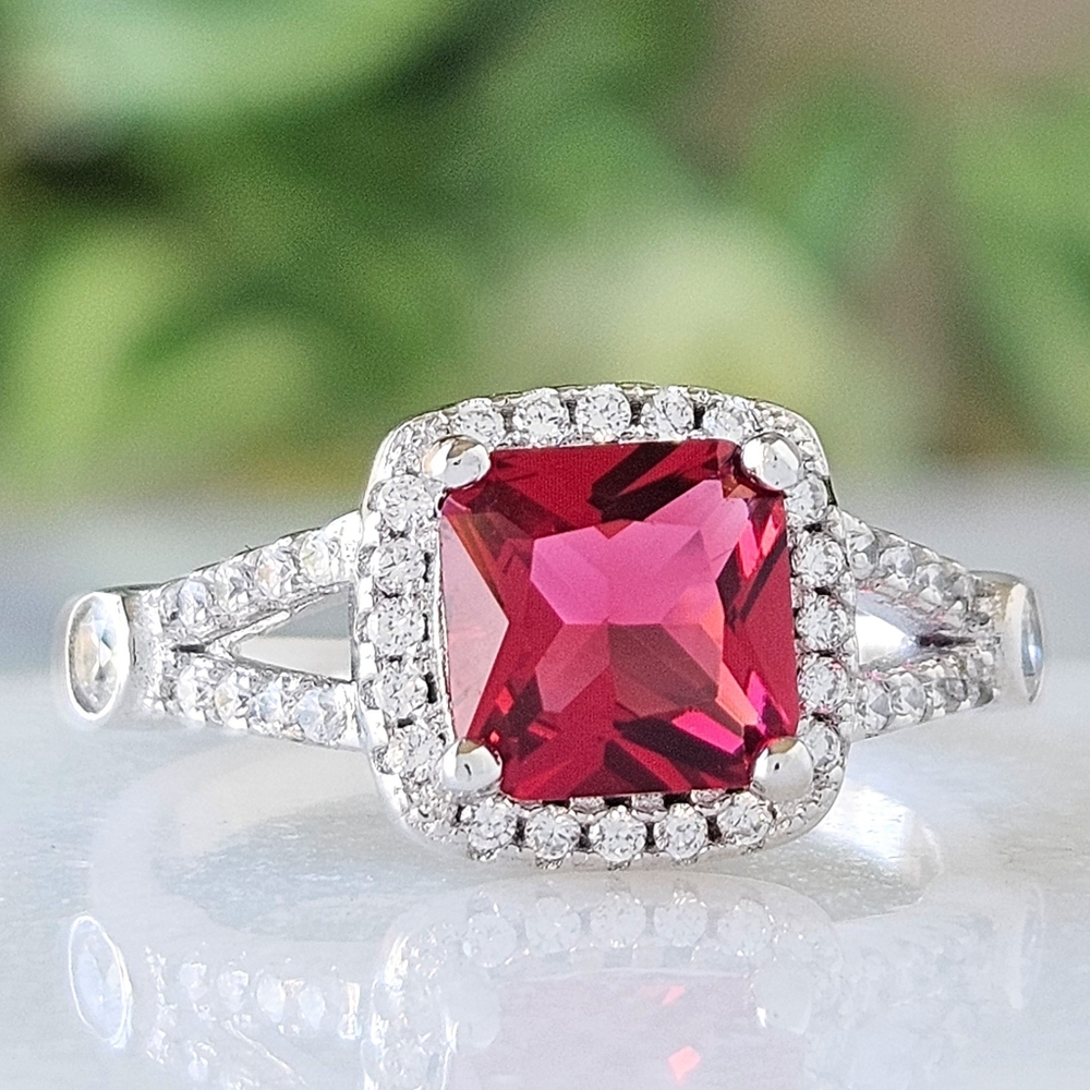 Red Ruby Gemstone Ring, 925 Sterling Silver Charmed Aroma Size 7